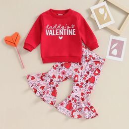 Clothing Sets 2024-10-18 Lioraitiin 0-24M Toddler Baby Girl Valentines Outfit Letter Print Crewneck Sweatshirt Shirts Flare Pant Clothes Set