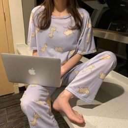 Home Clothing Women's Pajamas Summer Short-sleeved Trousers Cartoon Pijama Cute Sweet Student Loungewear Sleepwear Set Woman 2 Pieces