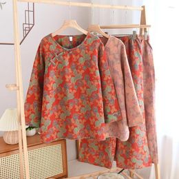 Home Clothing Chinese Style Spring And Summer Elegant Women's Cotton Pajamas Clothes Retro Button Up Diagonal Collar Jacquard