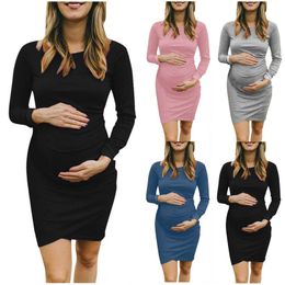 Maternity Dresses Pregnant womens autumn dress ultra-thin womens long sleeved body O-neck casual dress Mothers family clothing Pregnant womens dress H240518