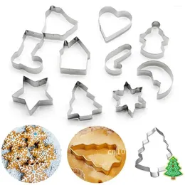 Baking Moulds Set Of 10 Stainless Steel Christmas Cookie Cutters Xmas Tree Star House Bells Snowflake Cake Biscuit Fondant Mould