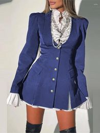 Casual Dresses RDMQ Solid Slim 2 Pcs Shirt Dress Women Long Sleeve V-Neck Patchwork Mini Lady Elegant Single Breasted