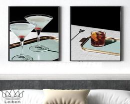 Paintings Fashion Wine Cocktail Glass Retro Poster Drink Mojito Whiskey Vintage Wall Art Canvas Painting For Bar Living Room Kitch7521515