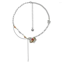 Pendant Necklaces Eetit High Quality Exquisite Colourful Glass Zircon Pearl Tassel Collar Chain Necklace Temperament Zinc Alloy Neck Jewellery