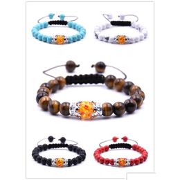 Beaded 10Pc/Set Jewellery Handmade Woven Bracelets Strands Adjustable Turquoise Amber Bracelet With Double Crown For Men And Women Dro Dhsit