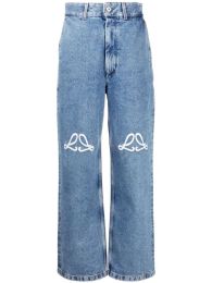 Jeans kvinnors designer byxa ben öppen gaffel tät capris denim byxor tillsätt fleece förtjockas varm bantning jean byxor lösa kvinnor kläder broderi tryckning