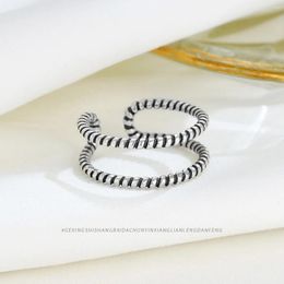 Cluster Rings Unique Vintage Double Layer Twisted Ring In S925 Sterling Silver For Women