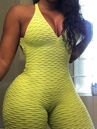 Sexy Backcross Women Bodysuit Sleeveless Textured Jumpsuit One Piece Gym Sport Workout Fitness Rompers For Female Summer 240510