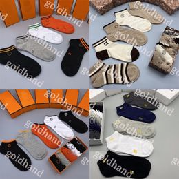 Brand Letter Embroidery Socks Mens Summer Short Sock Designer Five Pairs Pure Cotton Socks