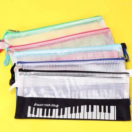 Size Musical Note Piano Stationery Pouch Student Pencil Case Mesh Zipper Pen Bag For Girls Boy Document Storage Office