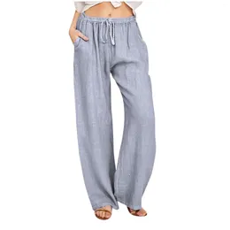 Women's Pants Casual Straight Leg Solid Cotton Linen Trousers With Pockets Spring Summer Thin Pleated Breathable Long