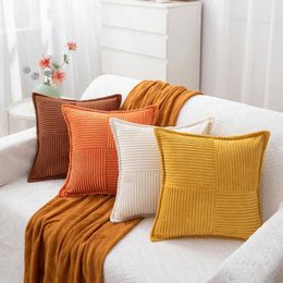 Pillow Stripe Splice Corduroy With Wide Brim Square Bedside Sofa Silk Pillows For Hair And Skin Zippe Pillowcase Standard Size