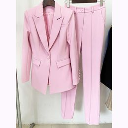 Ternos femininos Blazers Fashion Professional Fashion One Button Tone de comprimento+calças pequenas Defina duas peças