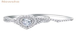 she 2 Pcs 925 Sterling Silver Wedding Rings for Women Engagement Ring Sets 17Ct Pear Shape Teardrop AAAAA Zircon BR0829 2201224910938