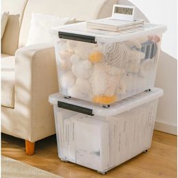 85Qt6 Plastic Storage Bins Clear Lidded Box with Wheels Stackable 85Quart Set of 6 240510