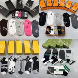 Summer Mens Sport Socks Pure Cotton Short Socks Fashion Brand Letter Printed Socks 5pairs/Lot