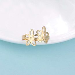 Cute Flower Rings For Women Korean Style Adjustable Opening Stainless Steel Finger Ring Wedding Jewellery Gift