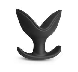 V Port Butt Plug Anal Sex Toy Open Mouth Anus Dilator Silicone Black for Men Woman YM4514213107