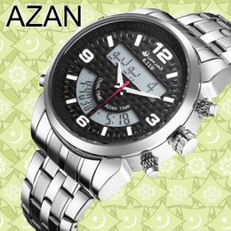 6 11 Neue Edelstahl -LED Digitale Dual Time Azan Watch 3 Farben kostenlos Versand Y19052103 274e