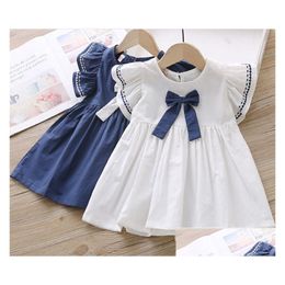 Girls Dresses Children Summer Little Lace Sleeve Bow Skirts Korean Lady Style Size 90-130Cm Drop Delivery Baby Kids Maternity Clothin Dhl1Q