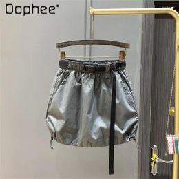 Skirts Sweet Cool High Waist Grey Cargo Short Skirt Women Summer Leisure Pleating Anti-Exposure Thin A- Line Sheath Ladies