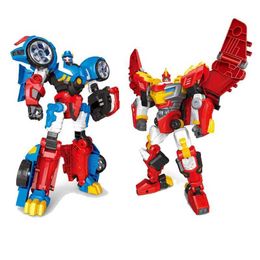 Transformation toys Robots Fantasy Mission Force Dinosaur Tyrannosaurus Rex Flame Reversible Triceratops Robot Hand Making Toys for Children d240517