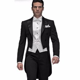 Custom Made Black Groom Tailcoat Groomsman Men's Wedding Prom Suits Jacket Pants Vest Bow Tie 229s