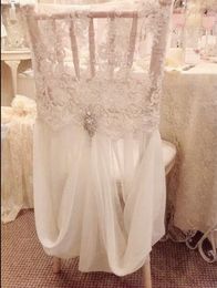 2024 Fashion Elegant Vintage Wedding Chair Covers Lace Crystals Wholesale Party Supplies Accessories 31