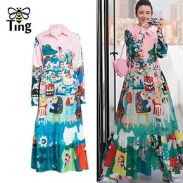 Casual Dresses Tingfly Women Comings Fashion Design Cartoon Printing Midi Long Dress Sleeve Lady Streetwear Vestidos Large Size