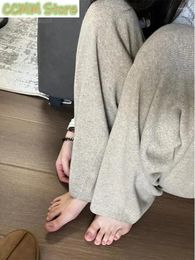 Women's Pants Fashion High Quality Autumn And Winter Loose Drop Wool Straight Trousers Cashmere Knit Wide Leg Woollen Mop