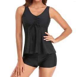 Women's Swimwear 2 Piece Tankini Swimsuits Solid Color Swimdress Bathing Suits With Soft Shorts For Summer Ladies Teen Girls