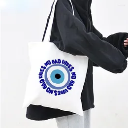 Shopping Bags Women Casual Canvas Bag Storage Student Bookbag Shoulder Tote Handbag Turkish Blue Evil Eye Large Capacity