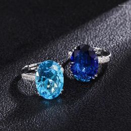 Cluster Rings Fashionable And Simulation Blue Treasure Topa Inlaid Diamonds With Live Mouth Ring Dan Shaped Main Stone