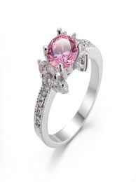 Whole 6 PcsLot Luckyshine Daily Jewellery Holiday Gift Fire Flower Pink Cubic Zirconia Gemstone 925 Silver Plated Women Ring NE9317808