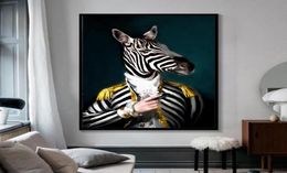 Black and White Classy Lion Tiger Elephant Giraffe Wolf Horse Wall Art Posters and Prints Animal Wearing A Hat Canvas Painting3448280