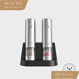 Mills Circle Joy Electric Rechargeable Mill Pepper And Salt Grinder Set With Base Stainless Steel Matic Spice 240304 Drop Delivery Hom Dhenf