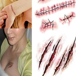 Halloween Zombie Scars Tattoos sticker Fake Scab Bloody Makeup party Halloween Decoration Horror Wound Scary Blood Injury waterpro4311921