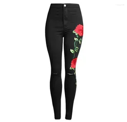 Women's Jeans Stylewomen's Autumn Jeanswomen's Spicy Girls Street Fashion Personality Flower 3D Embroidery High Waist Perforated Small