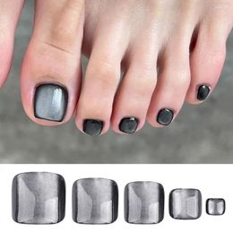 False Nails Short Square Fake Toenails Nail Tips Black Solid Colour French Foot Full Cover Cat's Eye Toe For Women Girl