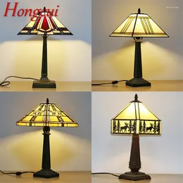 Table Lamps Hongcui Tiffany Glass Lamp LED Modern Creative Square Read Desk Light Decor For Home Study Bedroom Bedside