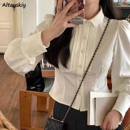 Women's Blouses Sweet Shirts For Women Turn-down Collar Slim Clothing Spring Long Sleeve Korean Style College Stylish Trendy All-match Girls