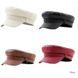 Berets Dropship Fashion Octagonal Hat Girl Woman Leather French For Adult Teens