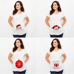 Maternity Tops Tees Babys 1st Christmas Maternity T Shirt Snowman Buttons Funny Pregnancy Tee Cute Christmas T Shirt Pregnant Maternity T-Shirts Y240518