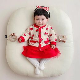 Clothing Sets Spring Autumn 2024 Korean Infant Girls 2PCS Long Sleeve Flower Print Born Cardigan Gauze Fashion Soft Baby Romper