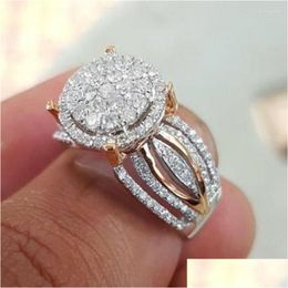 Wedding Rings Yaseetar Trendy Two Tone Punk Zircon For Men Women Couple White Shiny Weddings Jewelry Party Gifts Wholesale Drop Deli Dhmjb