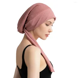 Ethnic Clothing Stretch Solid Wrinkle Turban Hat Cancer Chemo Beanies Caps Pre-Tied Scarf Headwear Headwrap Plated Hair Accessories Muslim