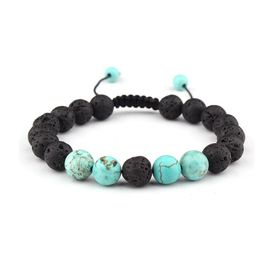 Charm Bracelets 8Mm Beaded Lava Rock Diffusion Bracelet Ladies Mens Braided Rope Natural Birthday Valentines Day Gift Drop Delivery J Dhvjx