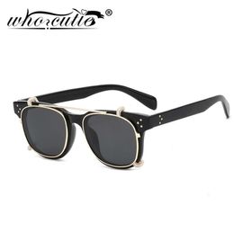 Fashion Steampunk Clip on Sunglasses Removable Lens Vintage Brand Design Three Dot Leopard Square Frame Flip Up Sun Glasses S1887069581