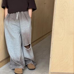 Trousers Girls Pants 2024 Spring Korean Style Children Straight Leg Sports Casual Fashion Tie-dye Ripped