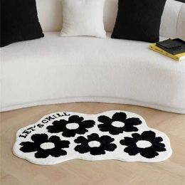 Carpets Plush light luxury black and white cloud shaped plush carpet for household living room cooling thickened bedroom bedside H240517